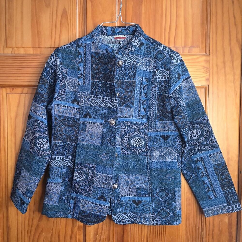 90s Vintage Navy Blue Patchwork Jacket Cotton - Picture 1 of 4